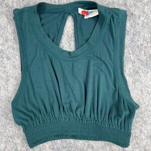 Free People Beach Crop Top Smocked Sz XS Green Keyhole Sleeveless